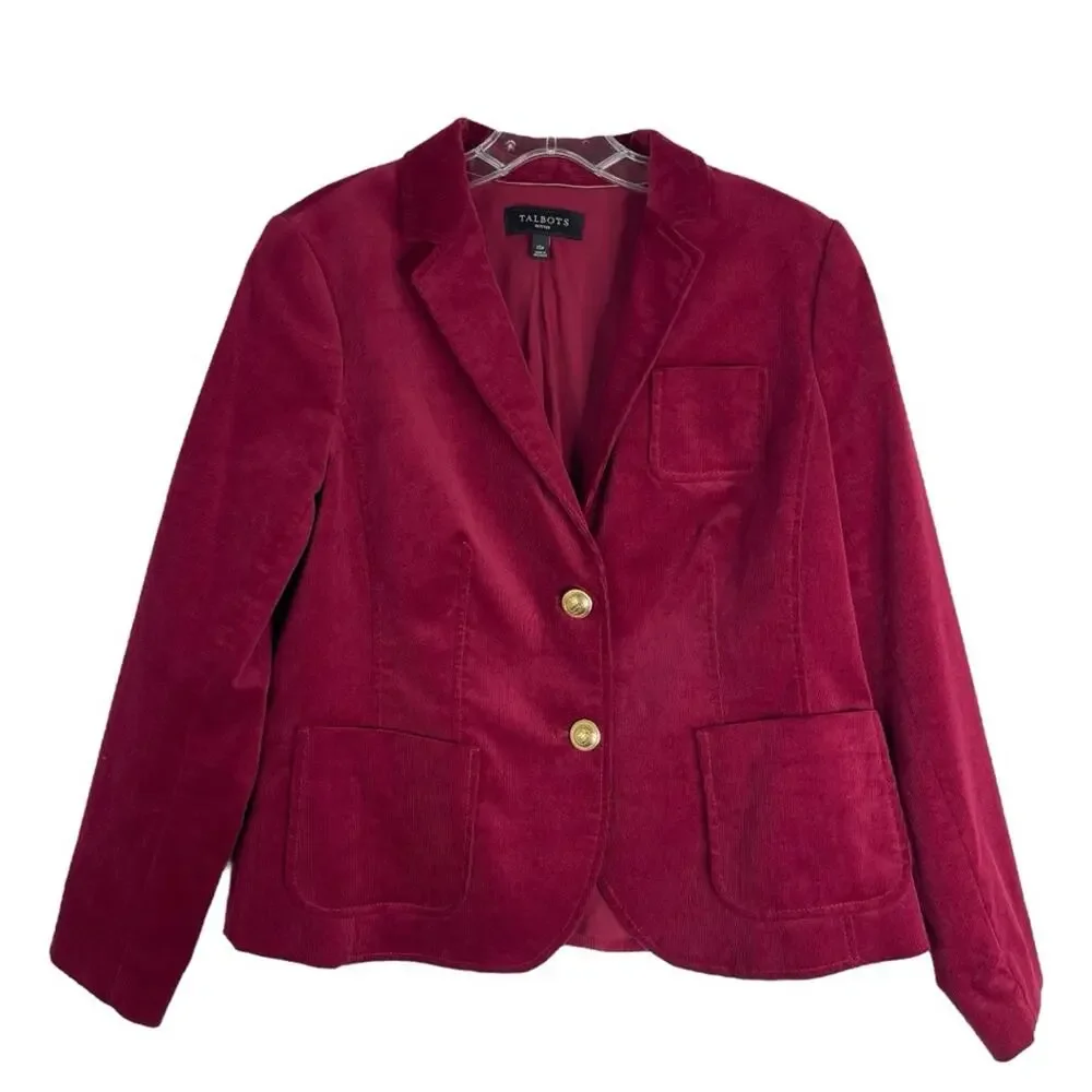 NEW Talbots red burgundy corduroy button preppy academia blazer 10P